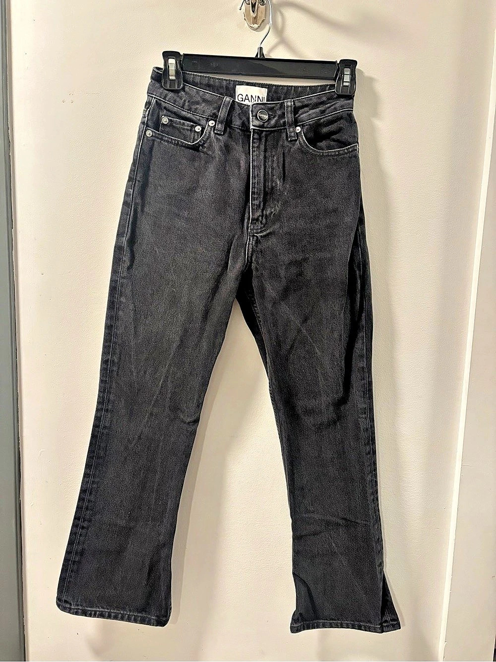 GANNI Betzy Cropped Straight Leg Black Jeans Waist 24